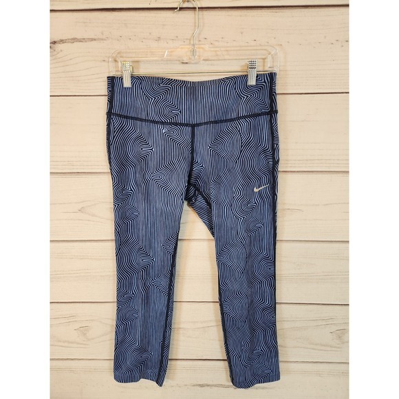 Nike Pants - Nike Dri Fit Women's‎ Blue Printed Stretch Mid Rise Cropped Leggings Size M